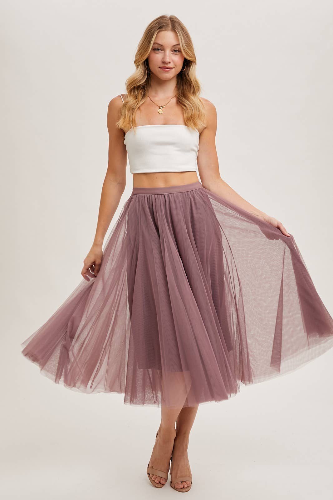 Tulle Mauve Midi Skirt