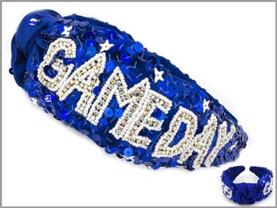 Blue Sequin Headband with Rhinestone Game Day