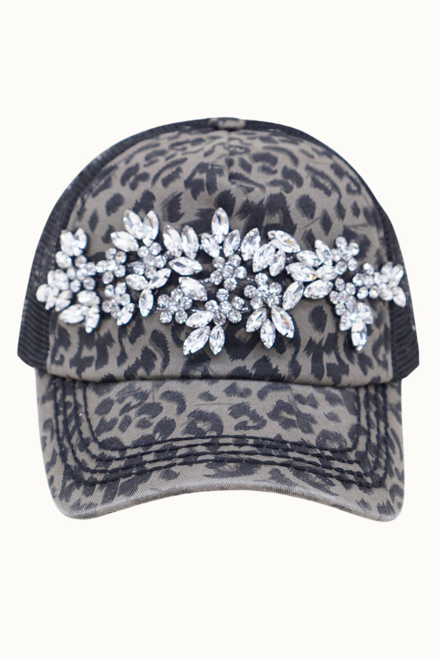 Leopard Bejeweled Trucker Cap, Adj