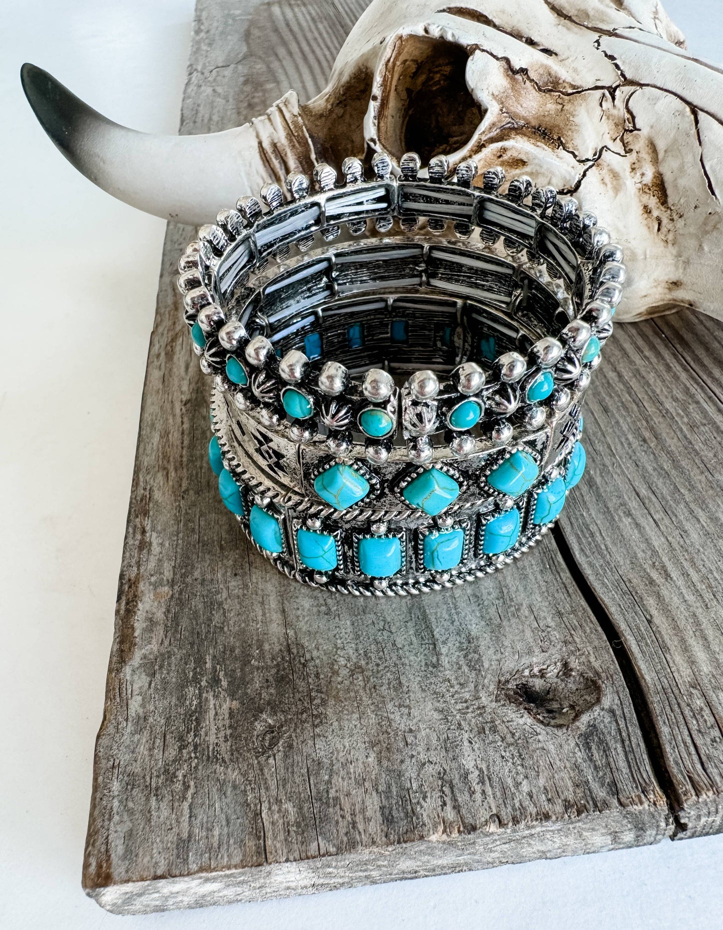 Western Turquoise Semi Stone Stackable Bracelet Set