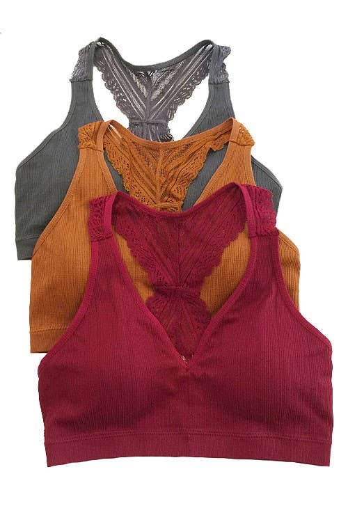 Lace Racerback Bralette: BURGUNDY