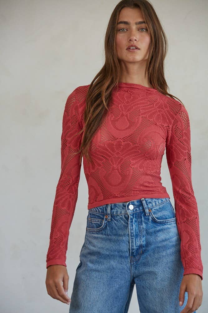 Crimson Knit Seamless Long Sleeve Top
