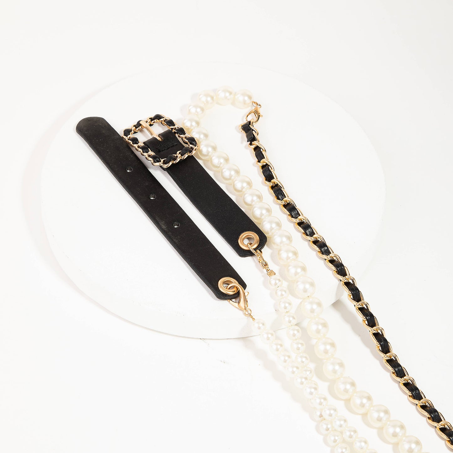 Pearl Chain Leather Layered Fashion Belt