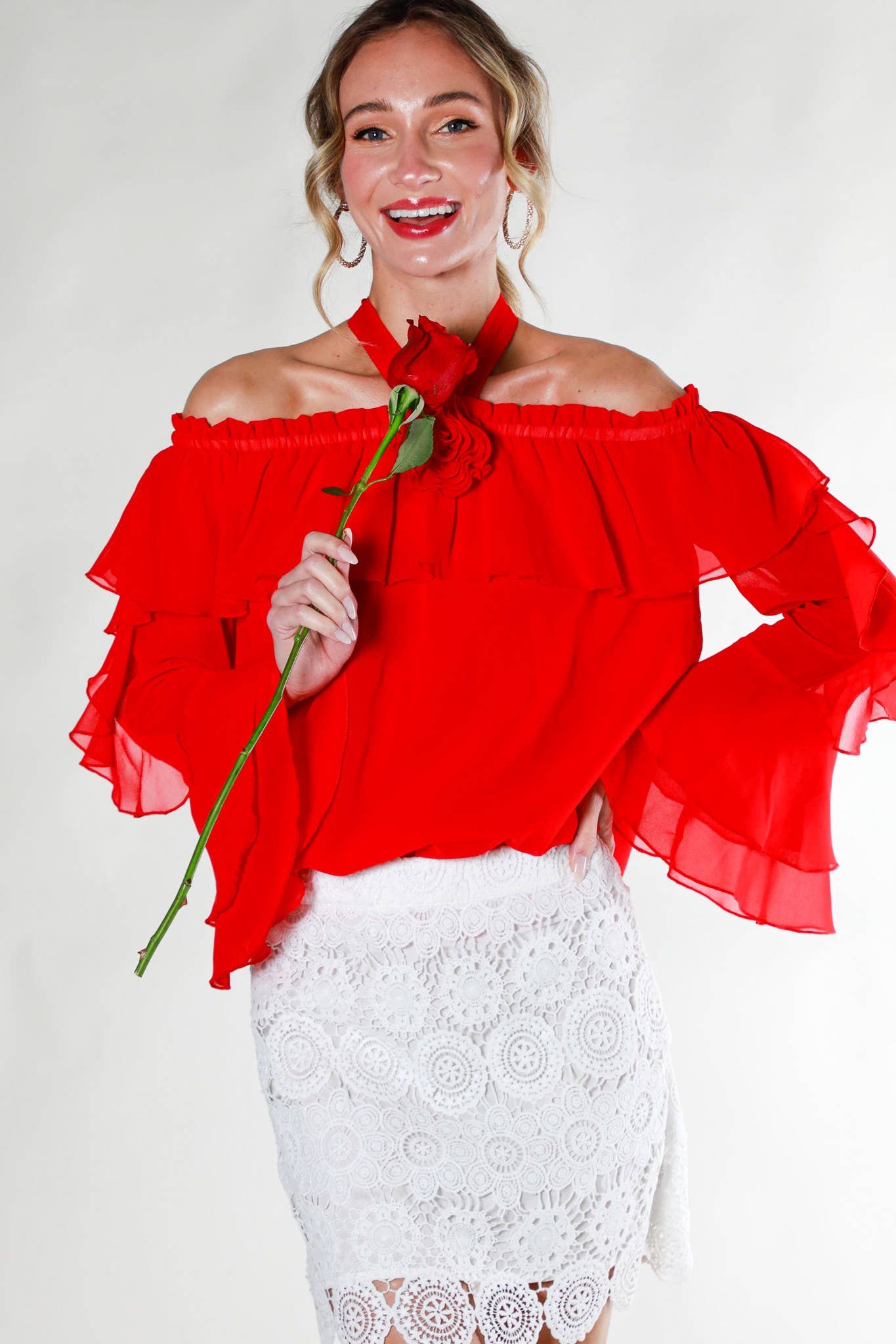 Red Rose Corsage Blouse