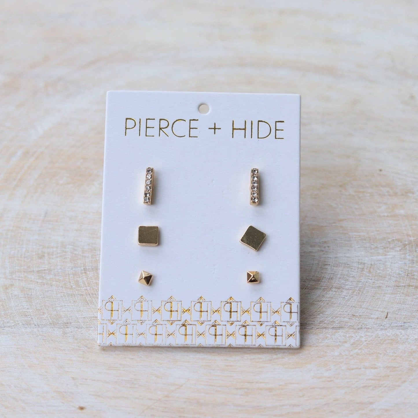 CZ Bar + Square Stud Trio Earrings