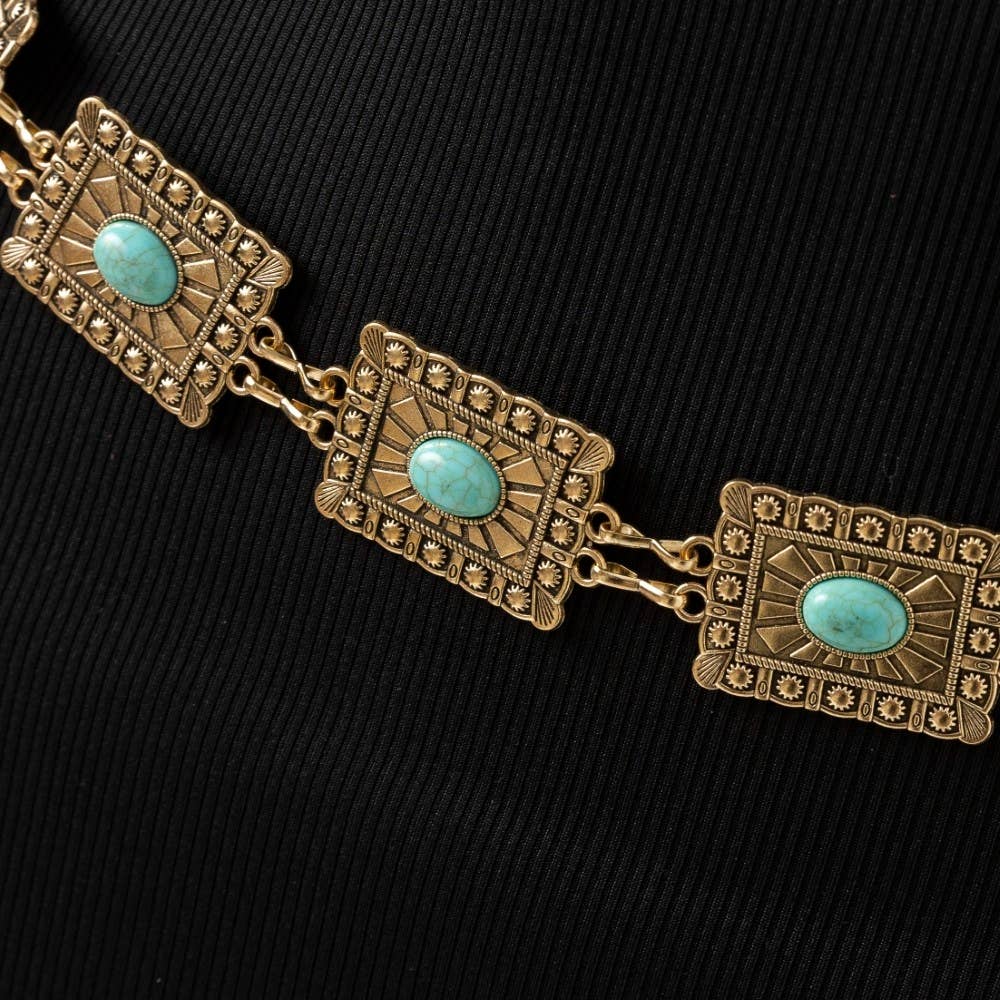 Western Style Concho Rectangle Chain Belt