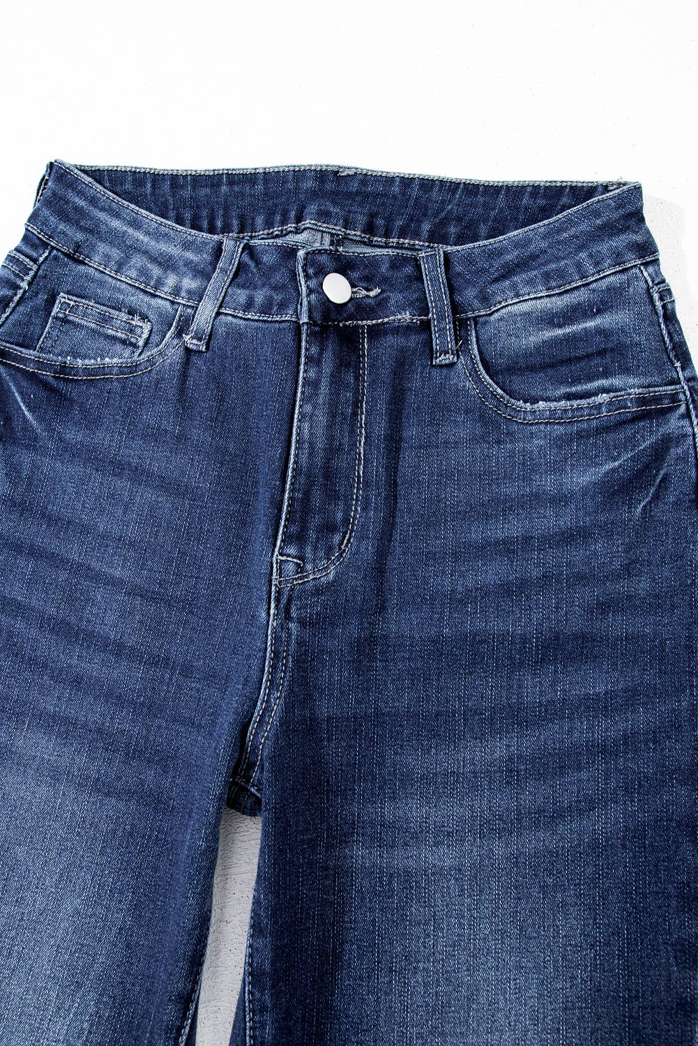 Sail Blue Mineral Wash Raw Hem High Waist Flared Jeans: Sail Blue / 71%Cotton+27.5%Polyester+1.5%Elastane / 16