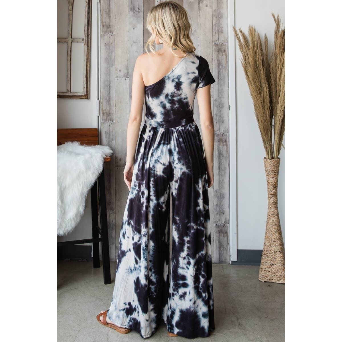 Tie Dye One Shoulder Wide Leg Jumpsuit