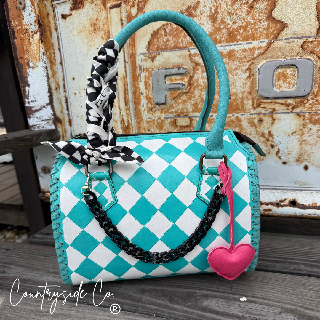 Teal Checkered Leather Speedy Bag