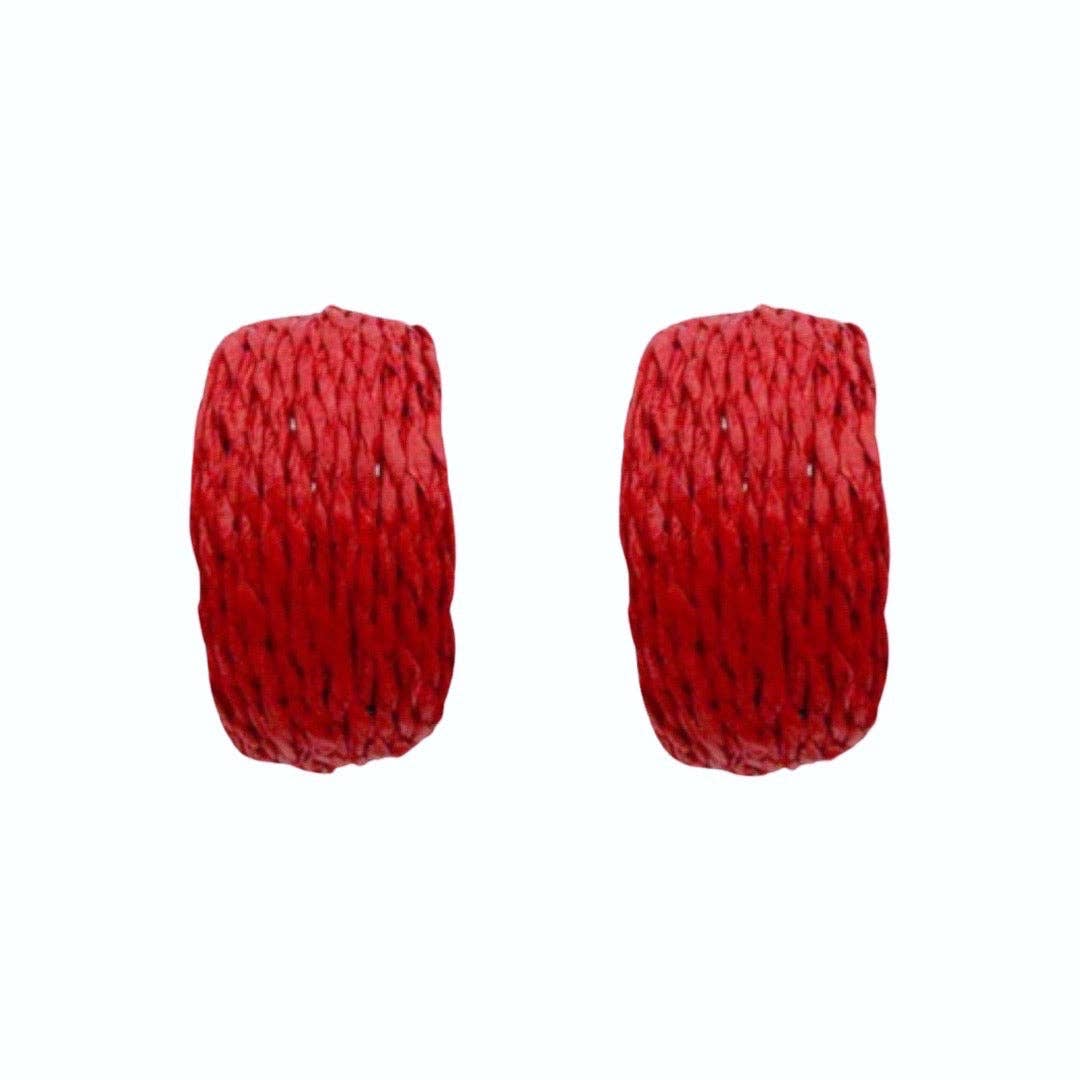Red Raffia + Gold Hoop Earrings