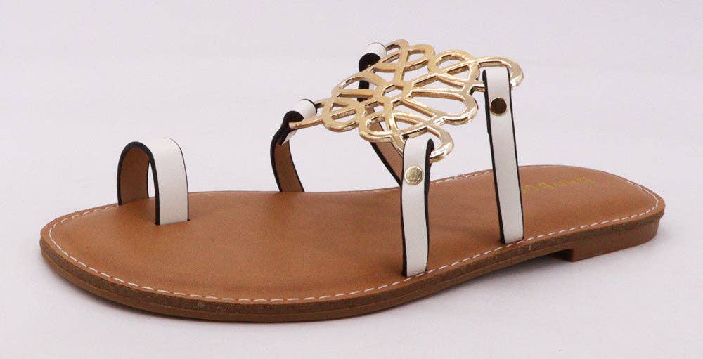Cognac Gold Ring Toe Flat Sandals
