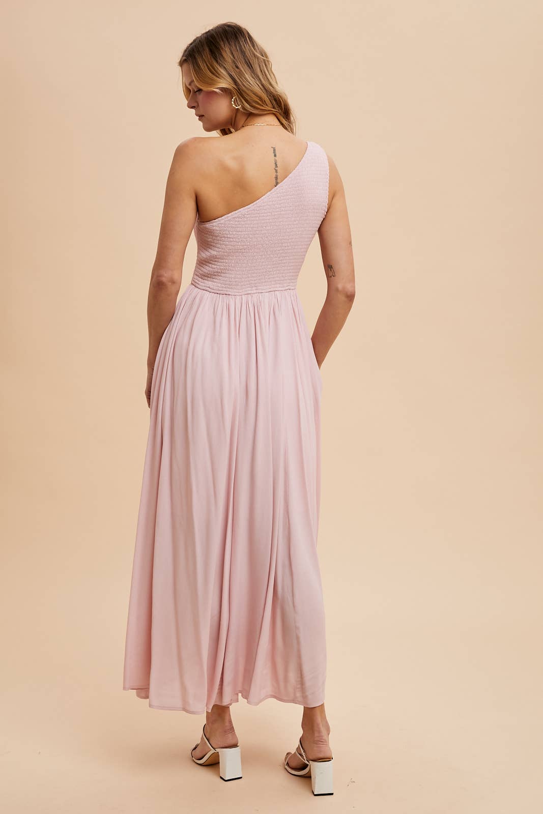 Baby Pink One Shoulder Maxi Dress