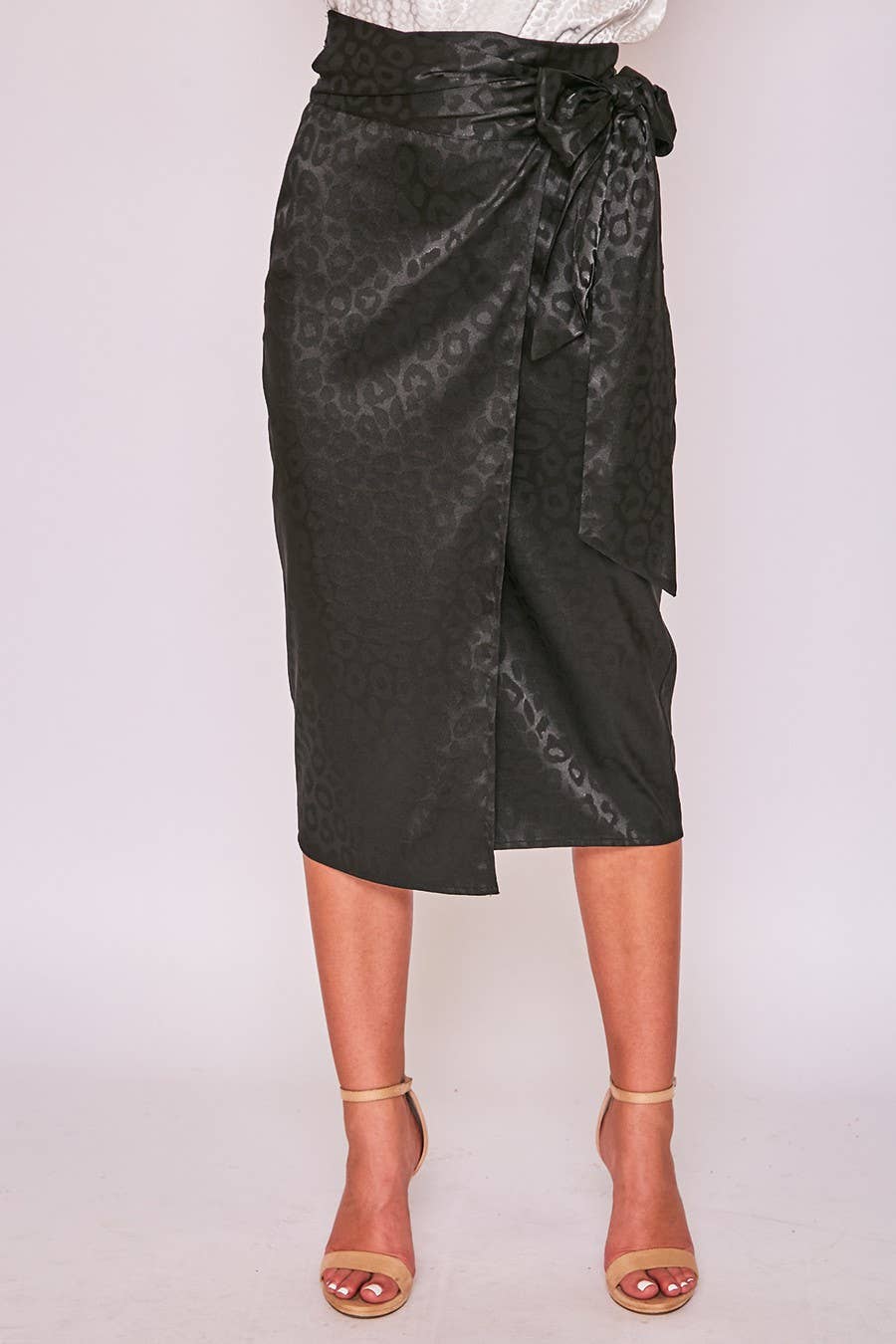 Leopard Print Wrap Midi Skirt