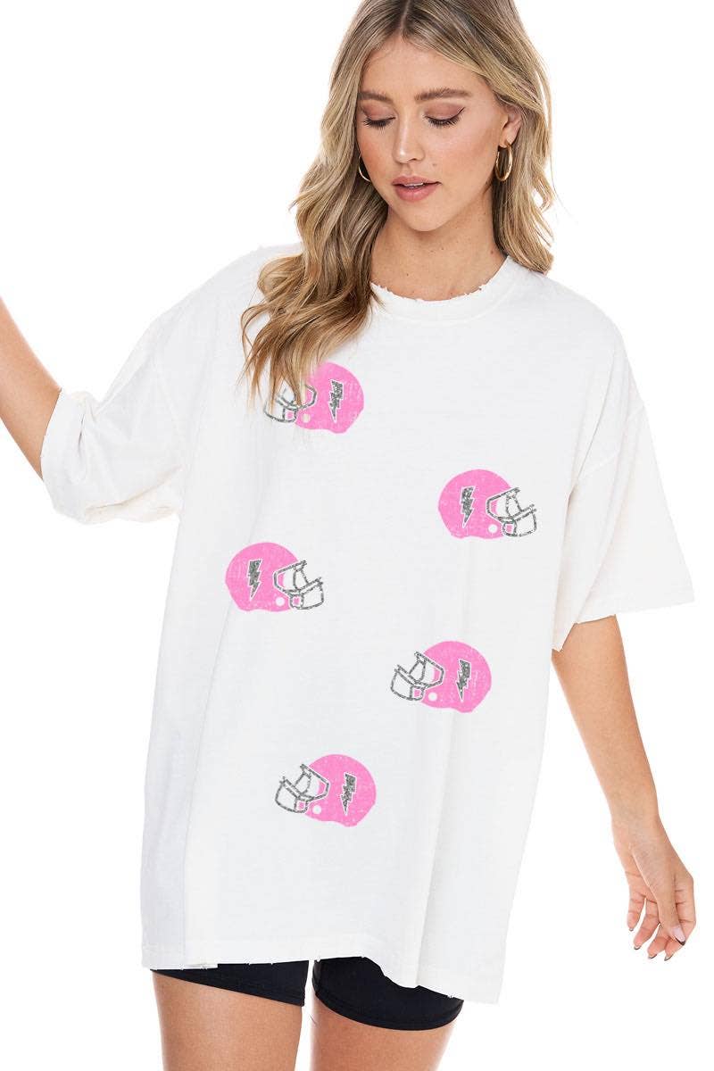 GLITTER' Football Helmets All-Over Graphic S/S Oversized Tee