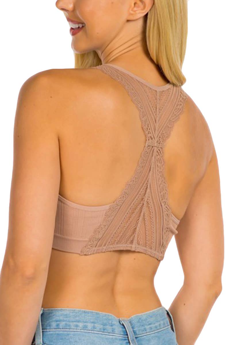 Lace Racerback Bralette: BURGUNDY
