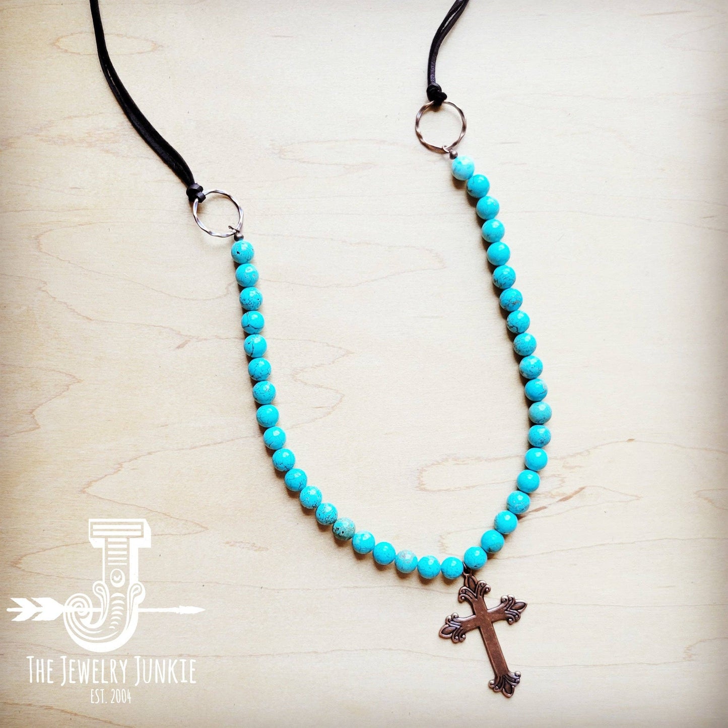 Frosted Magnesite Necklace w/ Copper Cross