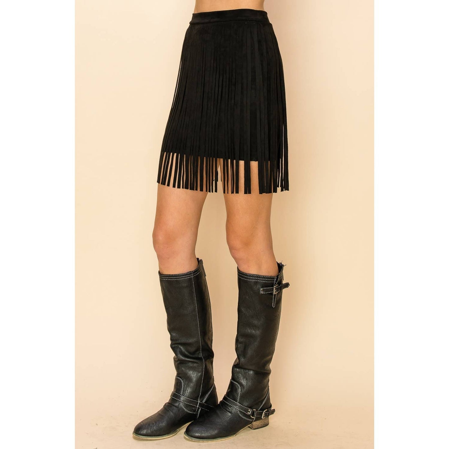 Suede Fringe Mini Skirt