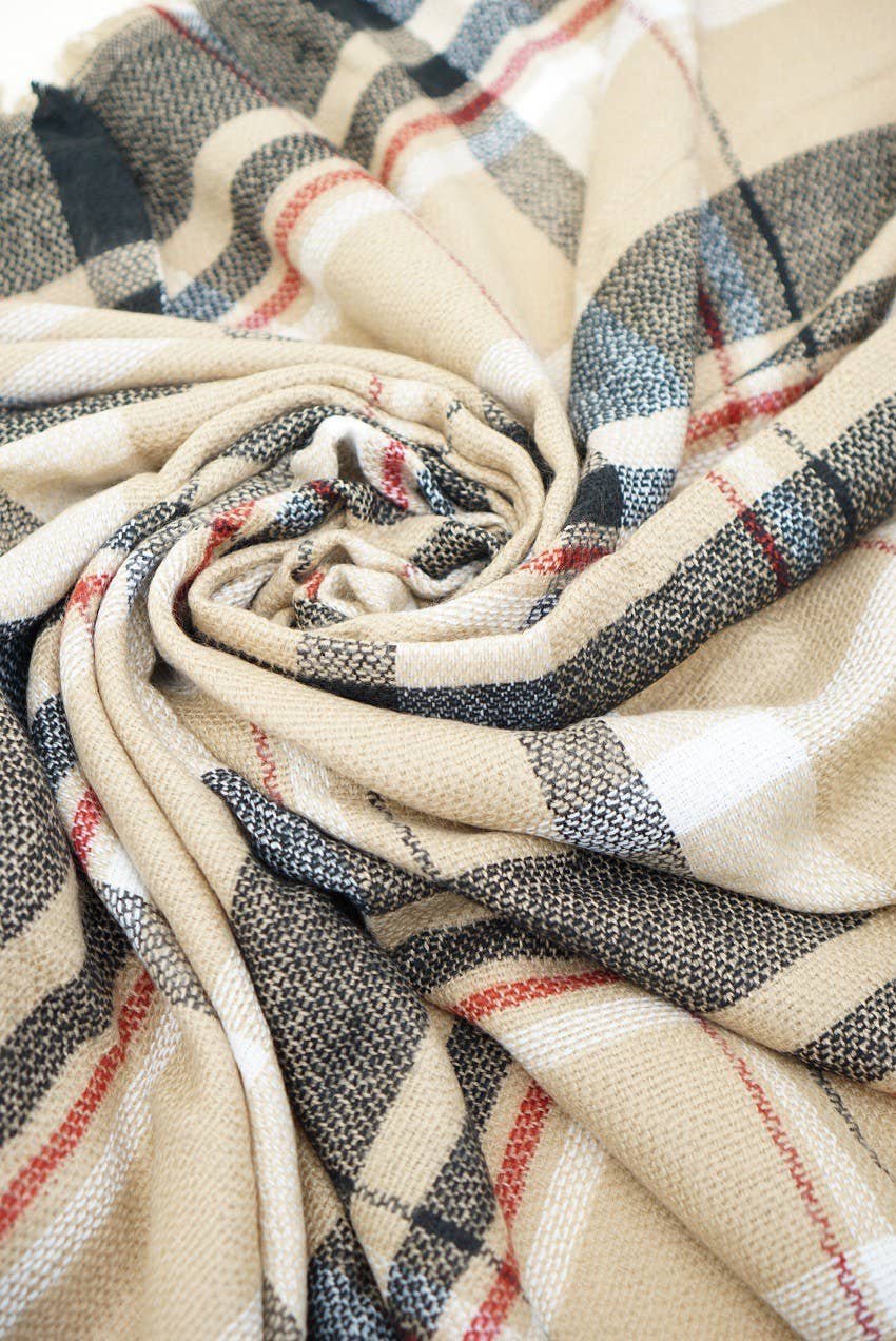 Plaid Blanket Scarf Camel