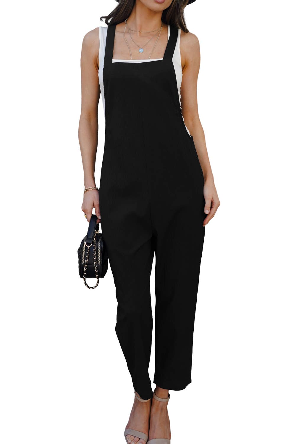 Black Adjustable Straps Cropped Jumpsuit