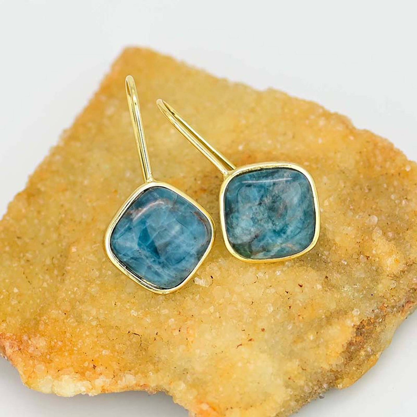 Natural Apatite Stone turqoise Losange Earrings