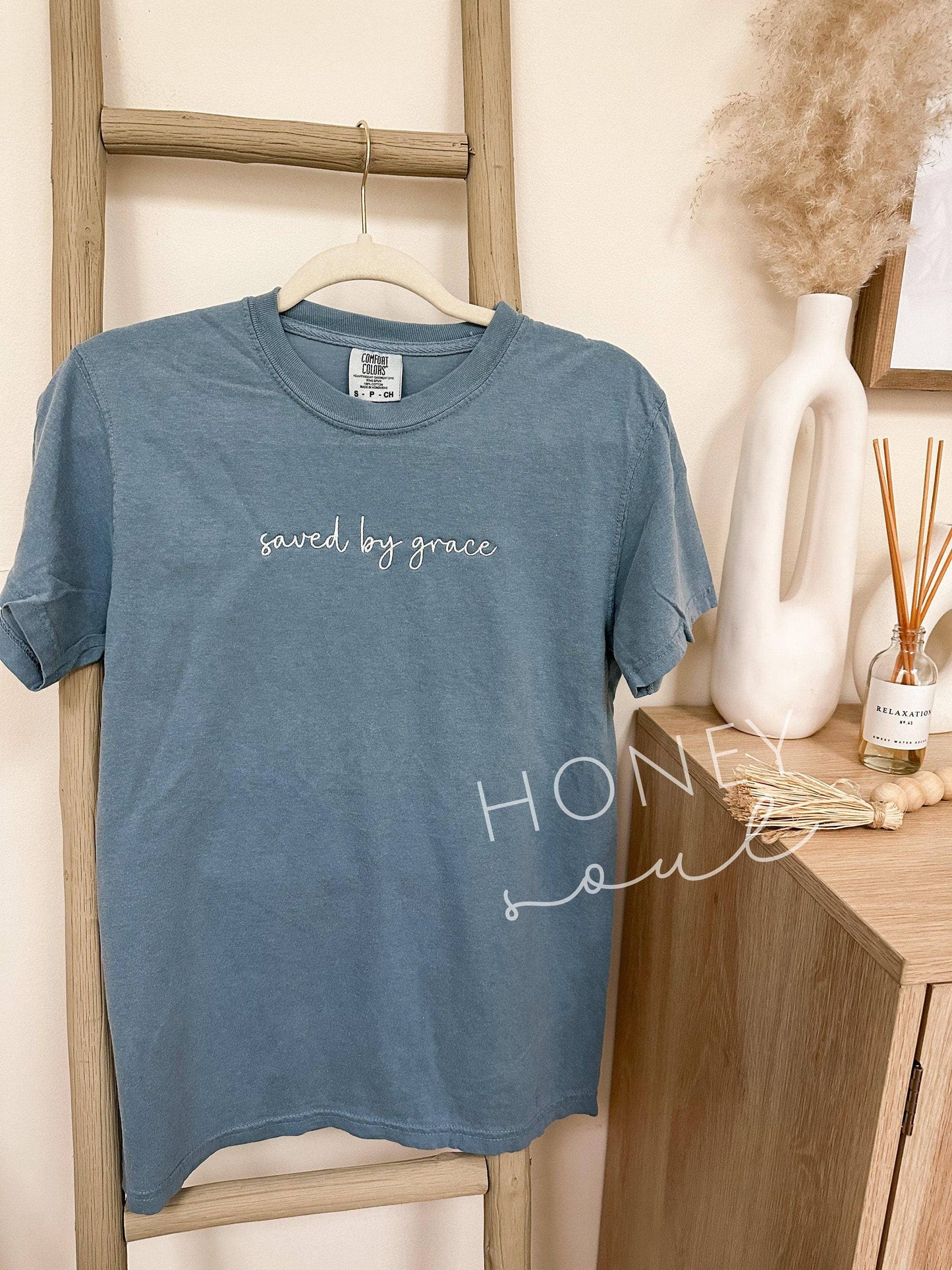 Embroidered saved by grace Tee