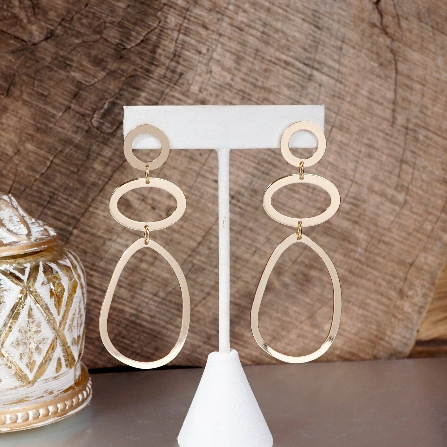 Abstract Hoop Statement Earrings – Gold Tone