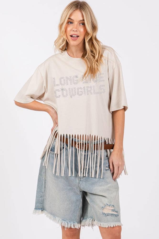 GLITTER' Long Live Cowgirls Graphic S/S Fringe Tee
