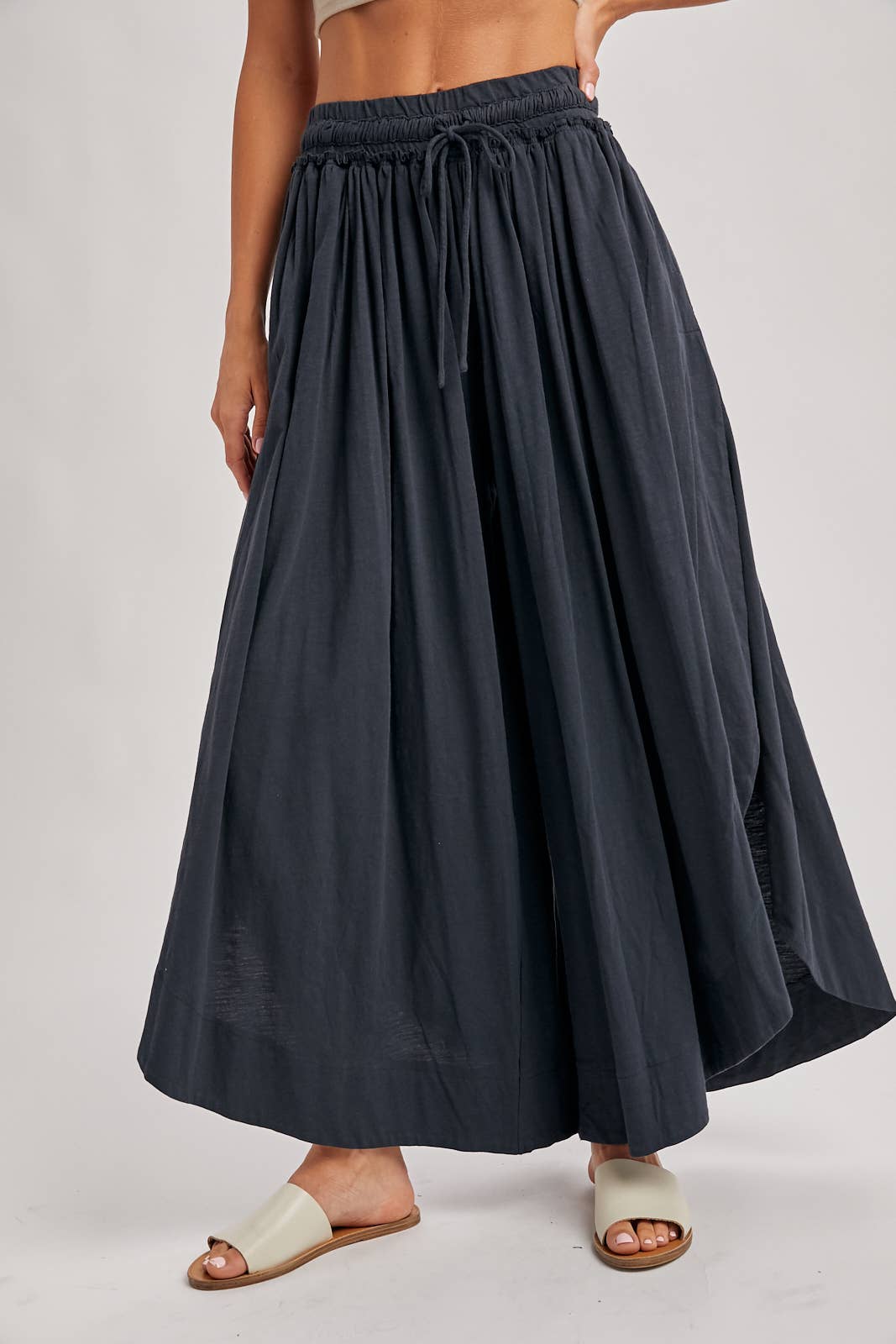 BOHEMIAN SIDE SLIT OLIVE WIDE LEG PANT