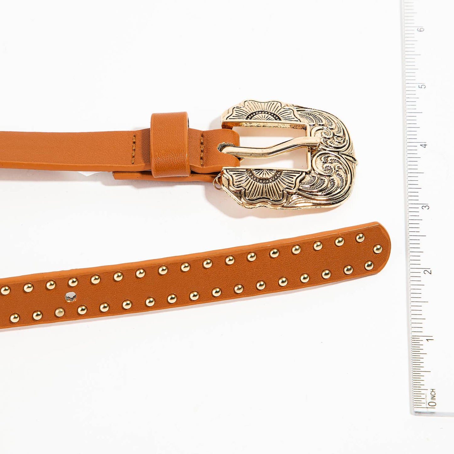 Studded Faux Leather Ornate Buckle Belt