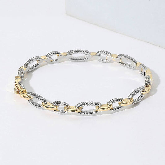 Two Tone Textured Link Chain Hinged Bracelet