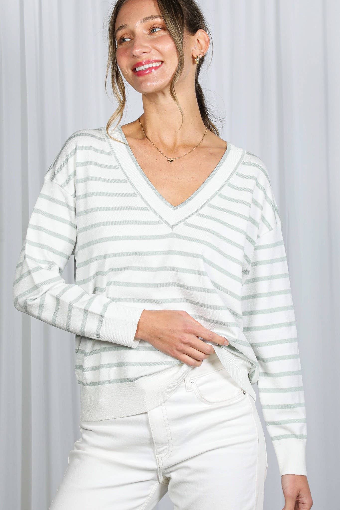 Reversible Striped Silky Soft Knitted Sweater VT82625