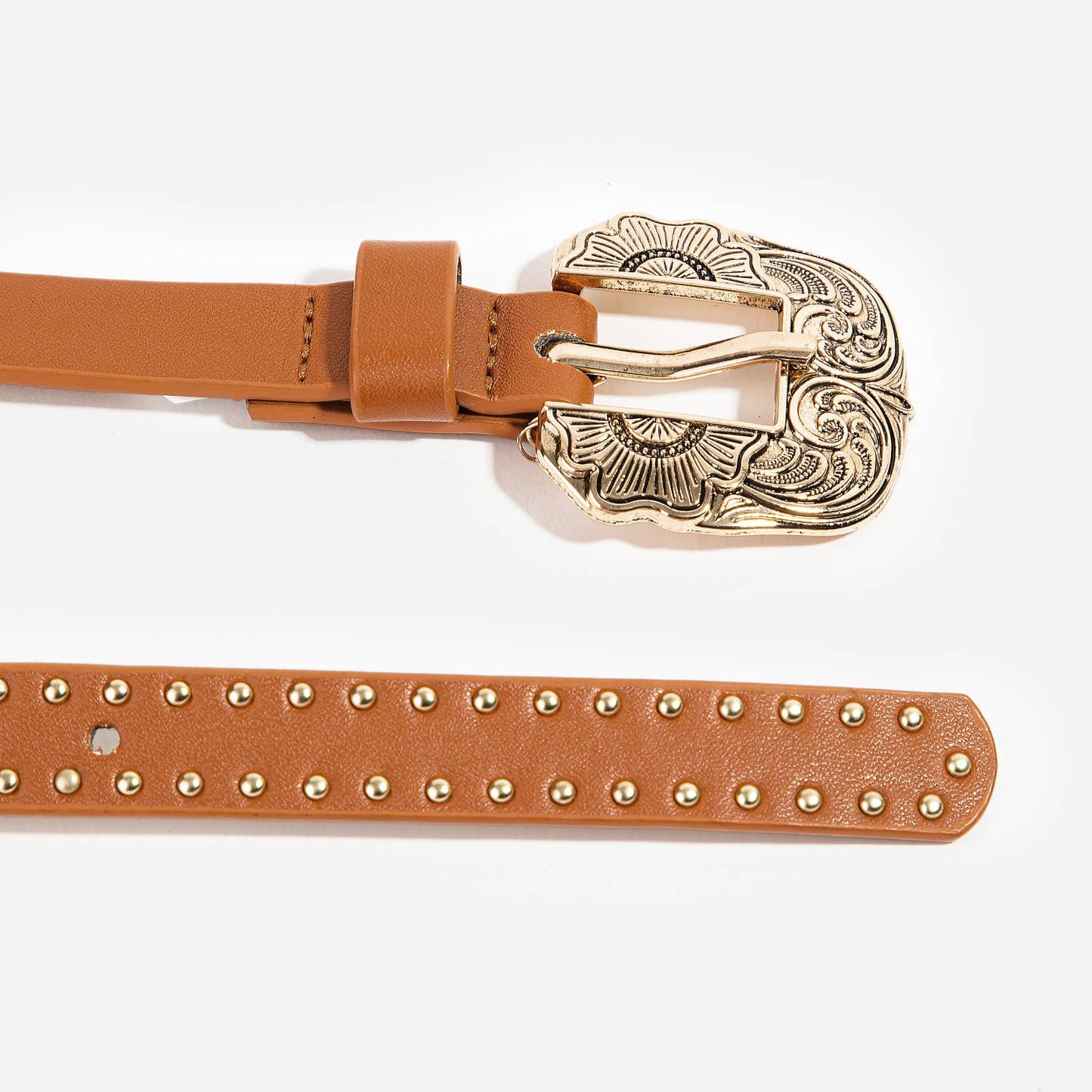 Studded Faux Leather Ornate Buckle Belt