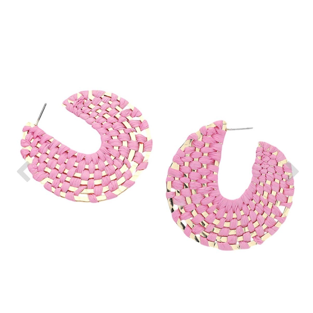 Light Pink + Gold Raffia Wrapped Hoop Earrings