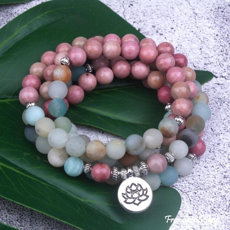 Rhodonite & Amazonite Mala Bead Bracelet