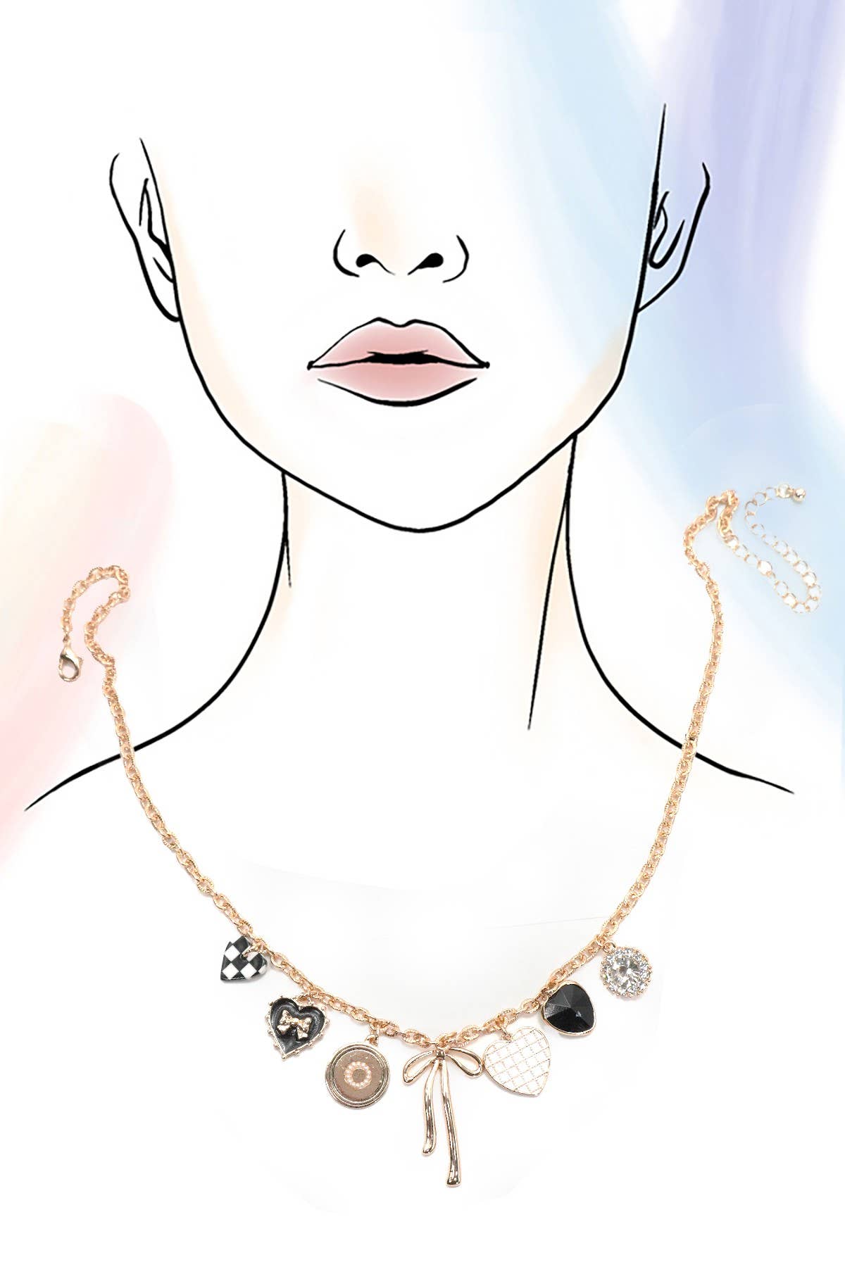 CHARM NECKLACE-BOW CHECKER HEART