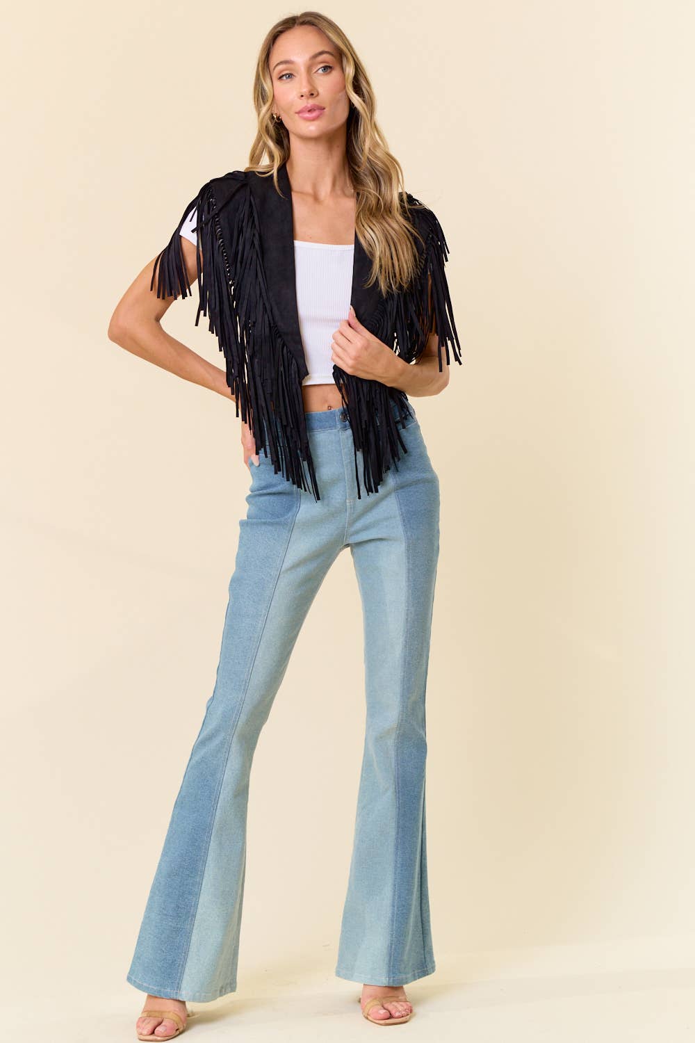 Western Suede Black Fringe Shrug