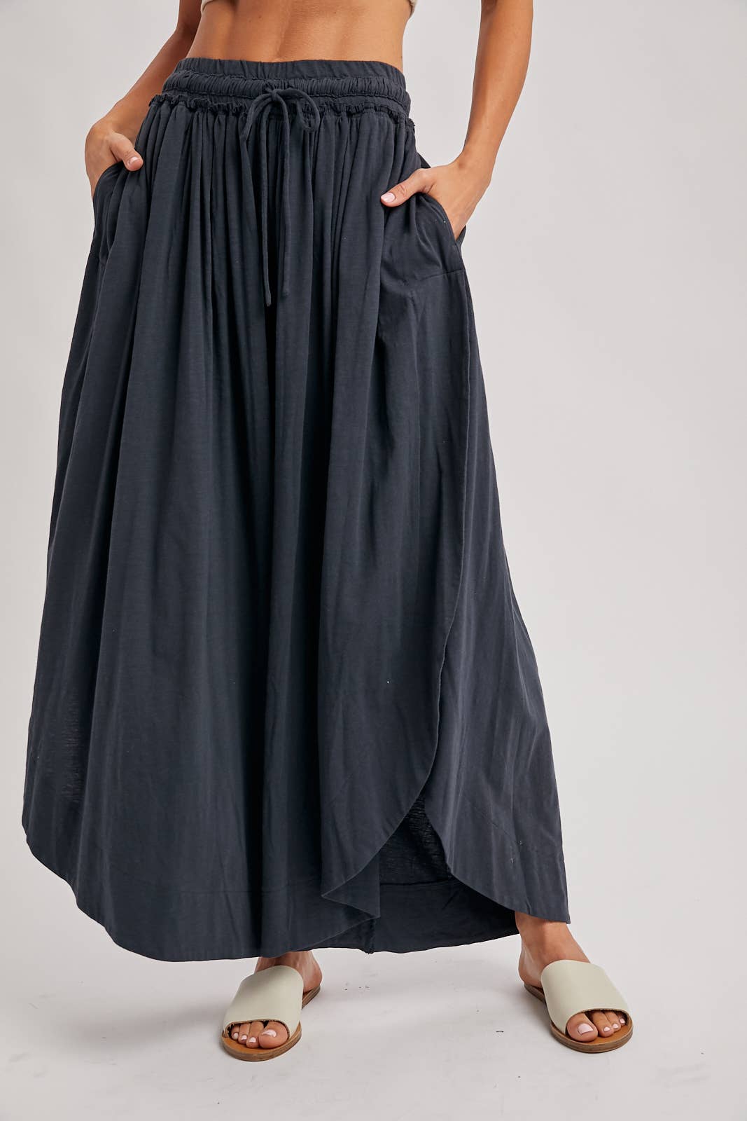 BOHEMIAN SIDE SLIT OLIVE WIDE LEG PANT