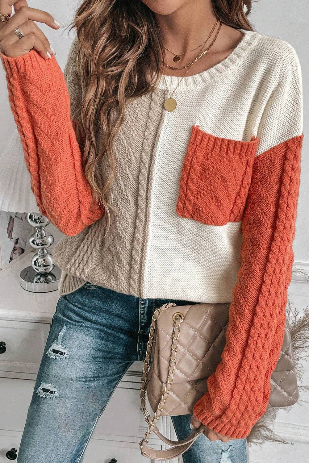 Cable Patch Pocket Sweater