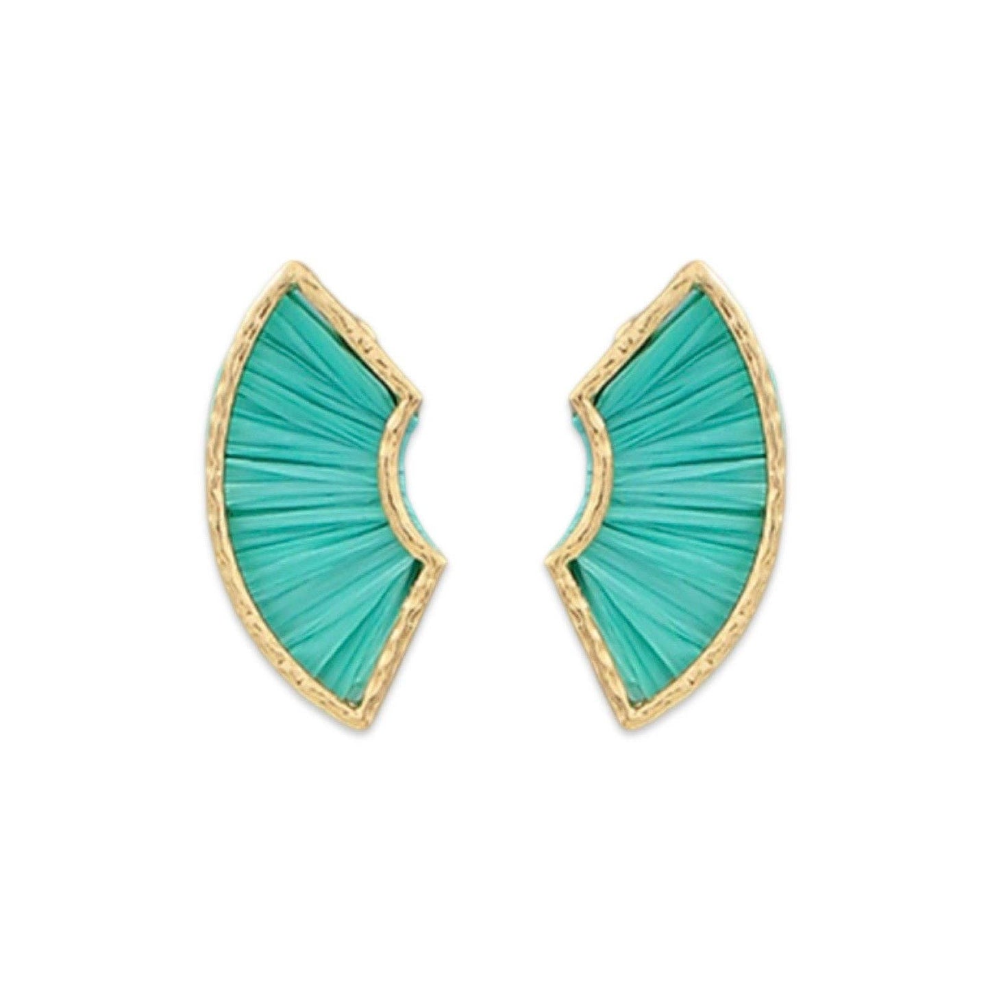 Teal Layered Raffia Fan Earring
