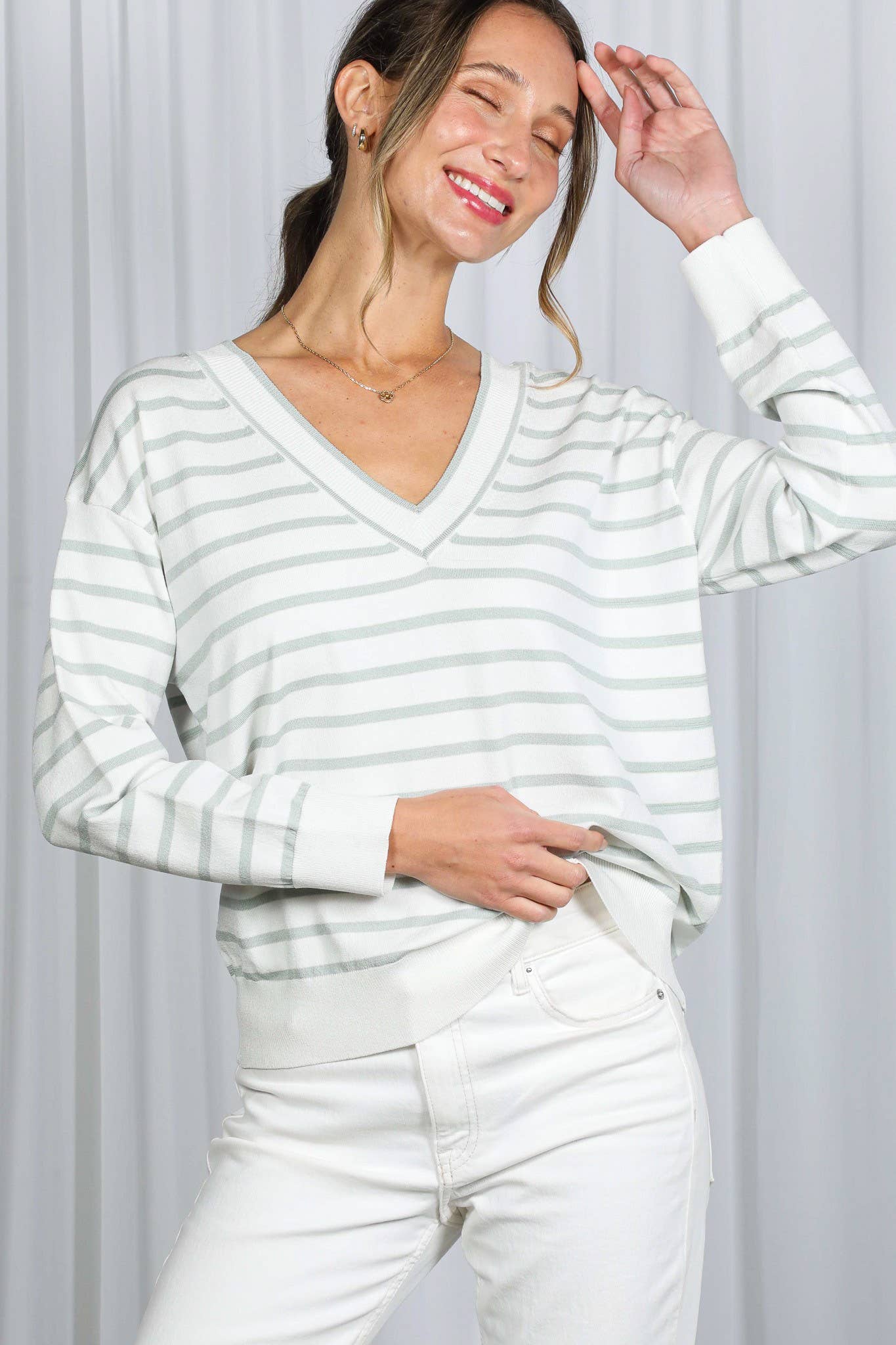 Reversible Striped Silky Soft Knitted Sweater VT82625