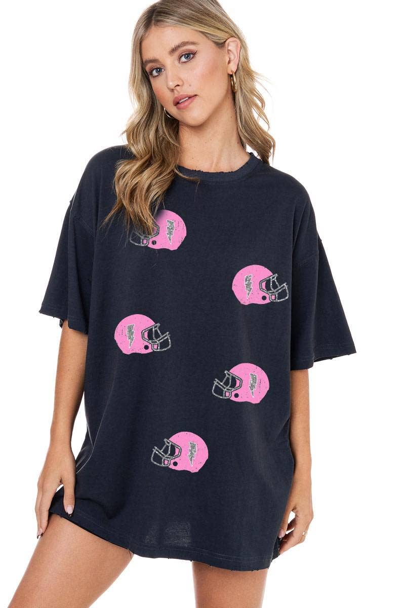 GLITTER' Football Helmets All-Over Graphic S/S Oversized Tee