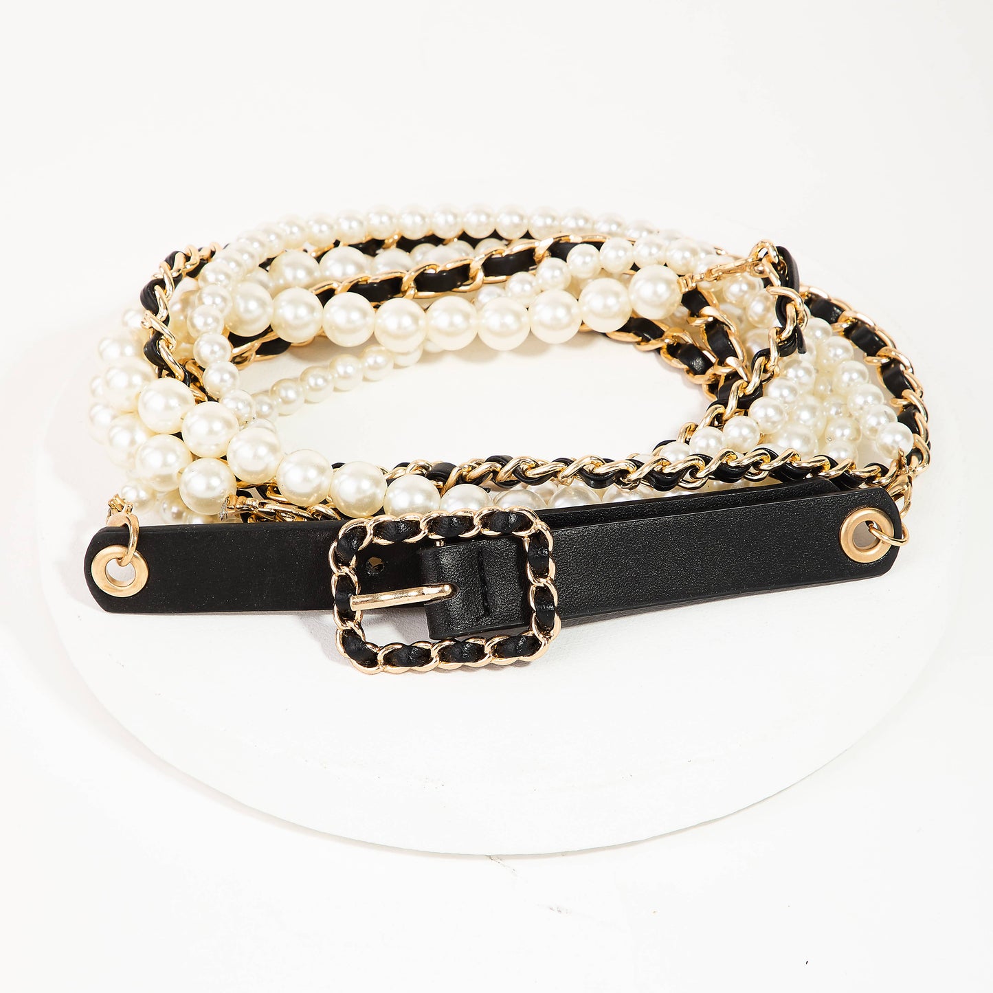 Pearl Chain Leather Layered Fashion Belt