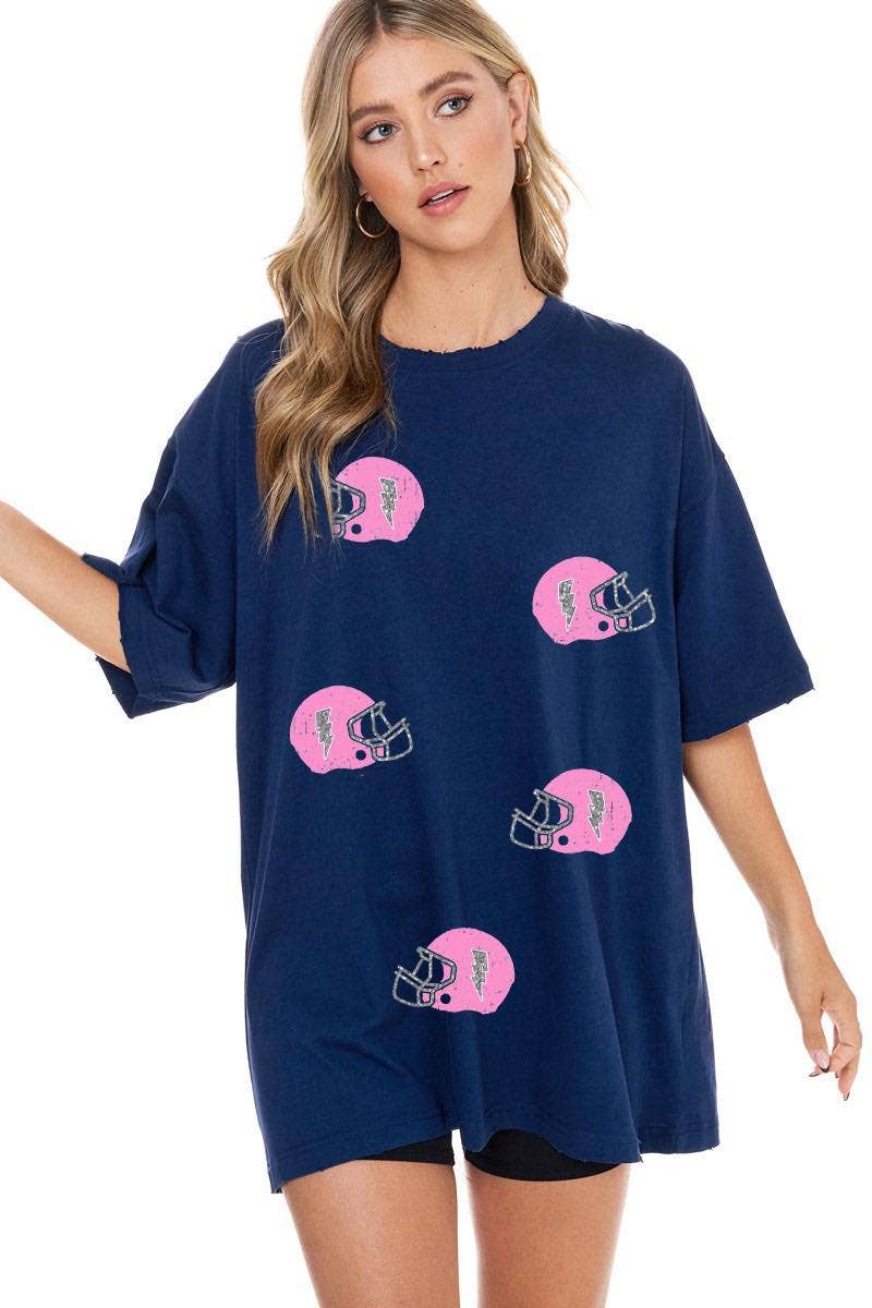 GLITTER' Football Helmets All-Over Graphic S/S Oversized Tee