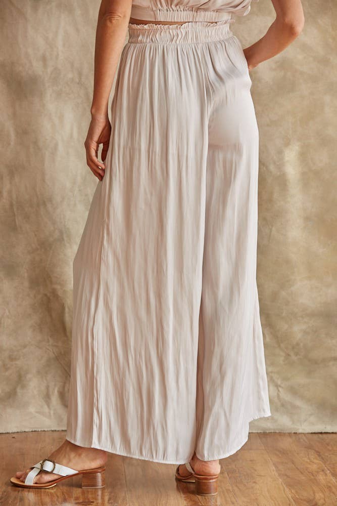 Satin High Waisted Pant With Front Slit
