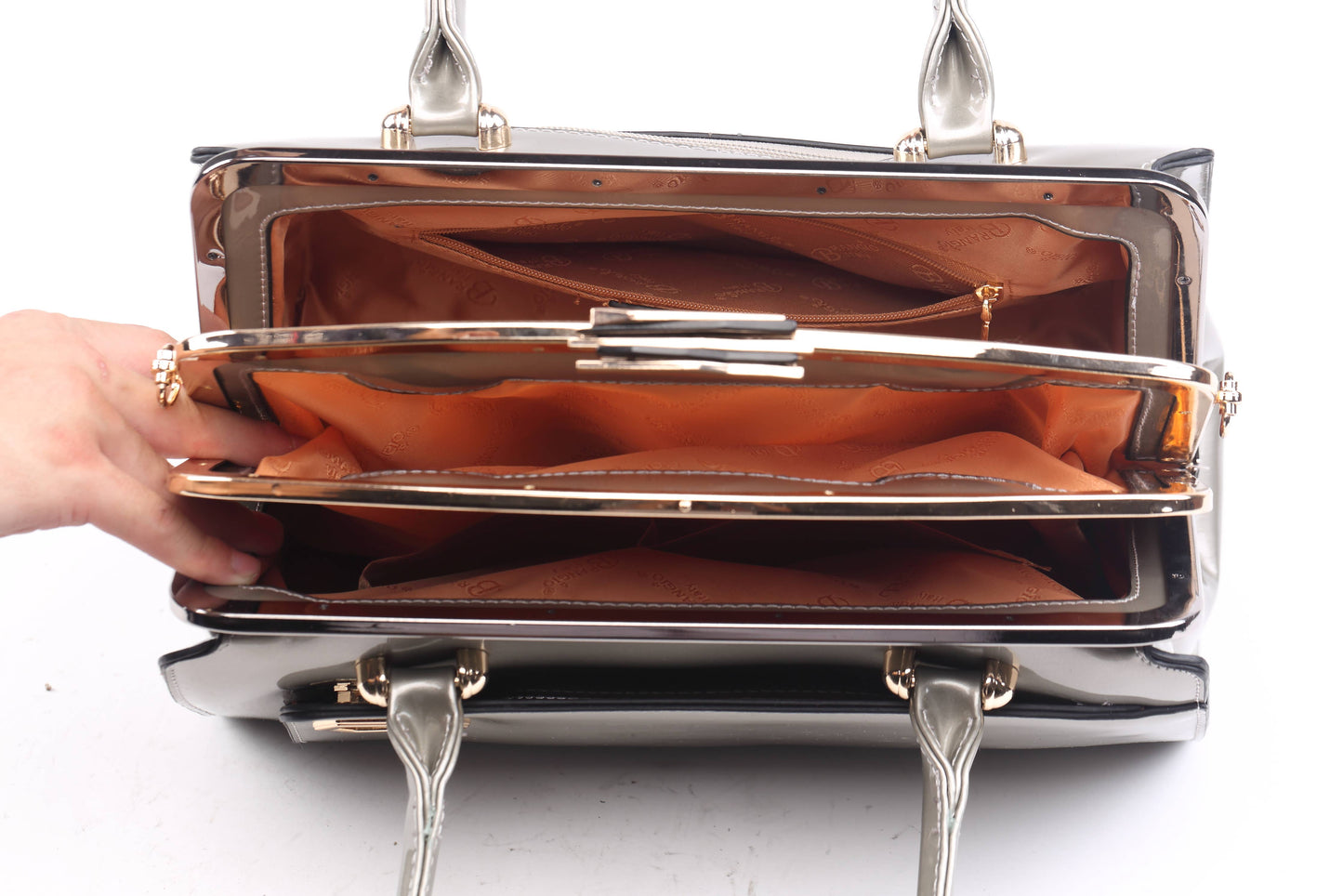 Brangio Italy Luxe Metallic Brown Leather Handbag