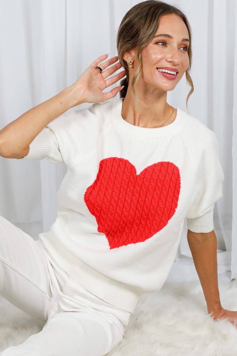 Cable Heart Shape Valentine's Knitted Sweater