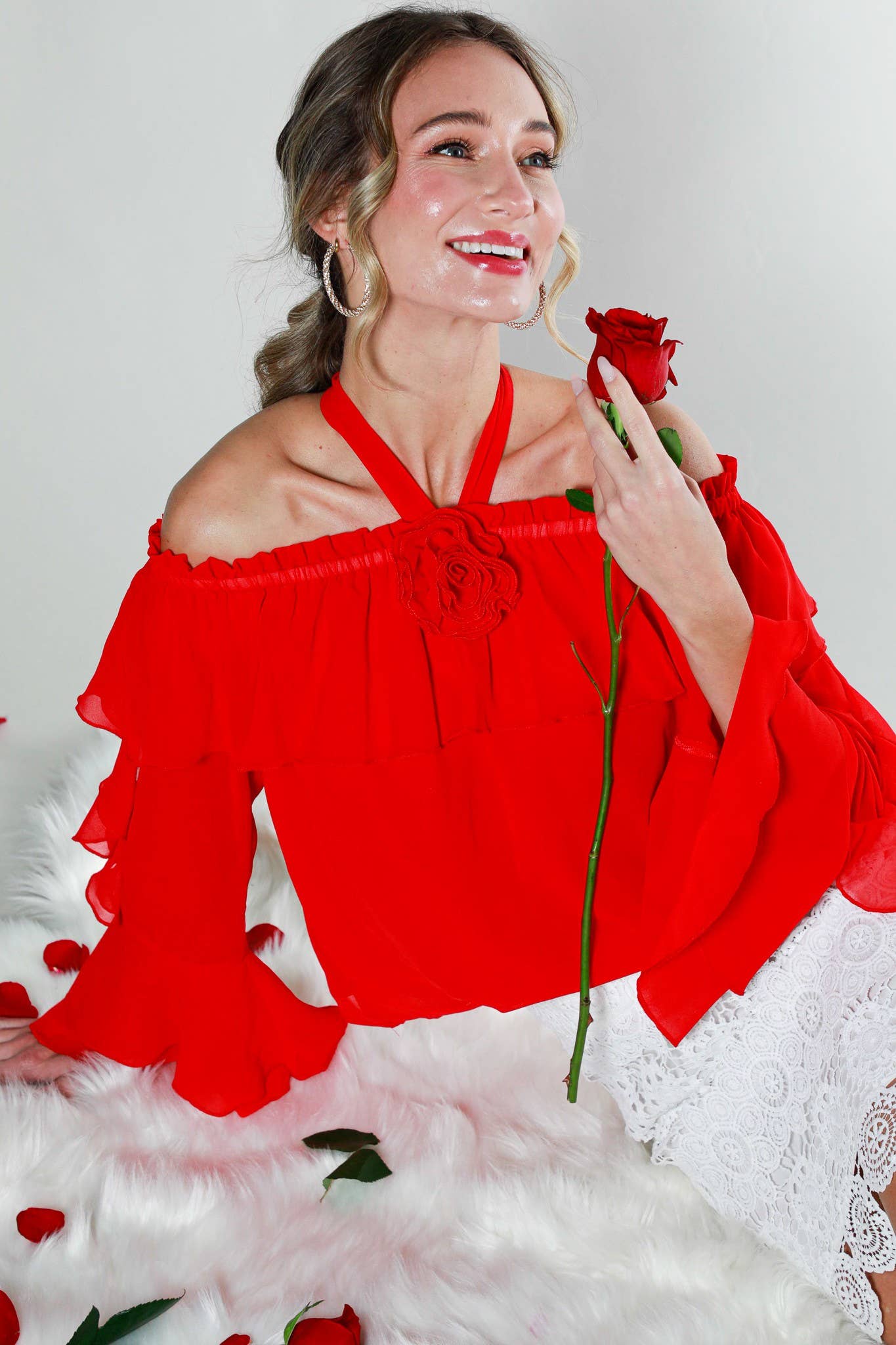 Red Rose Corsage Blouse