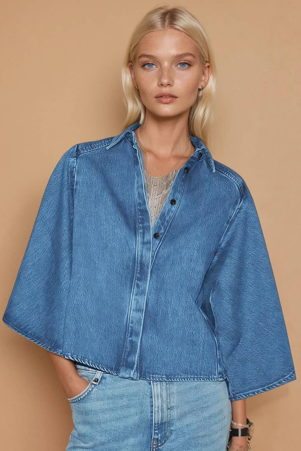 Bell Sleeve Denim Blouse