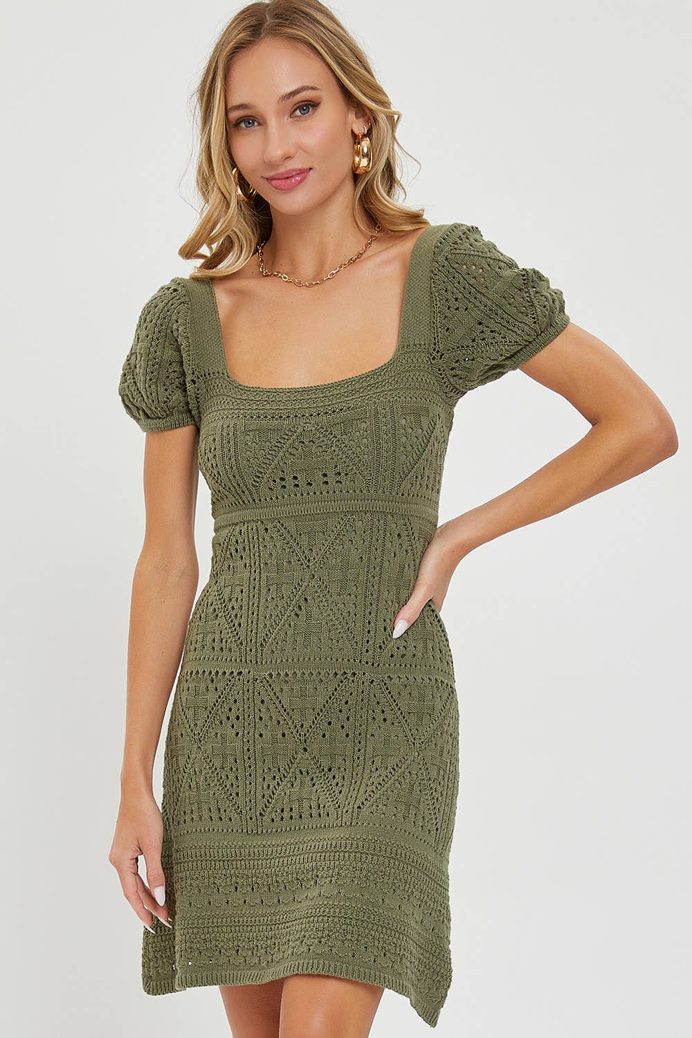 CROCHET KNIT SHORT DRESS