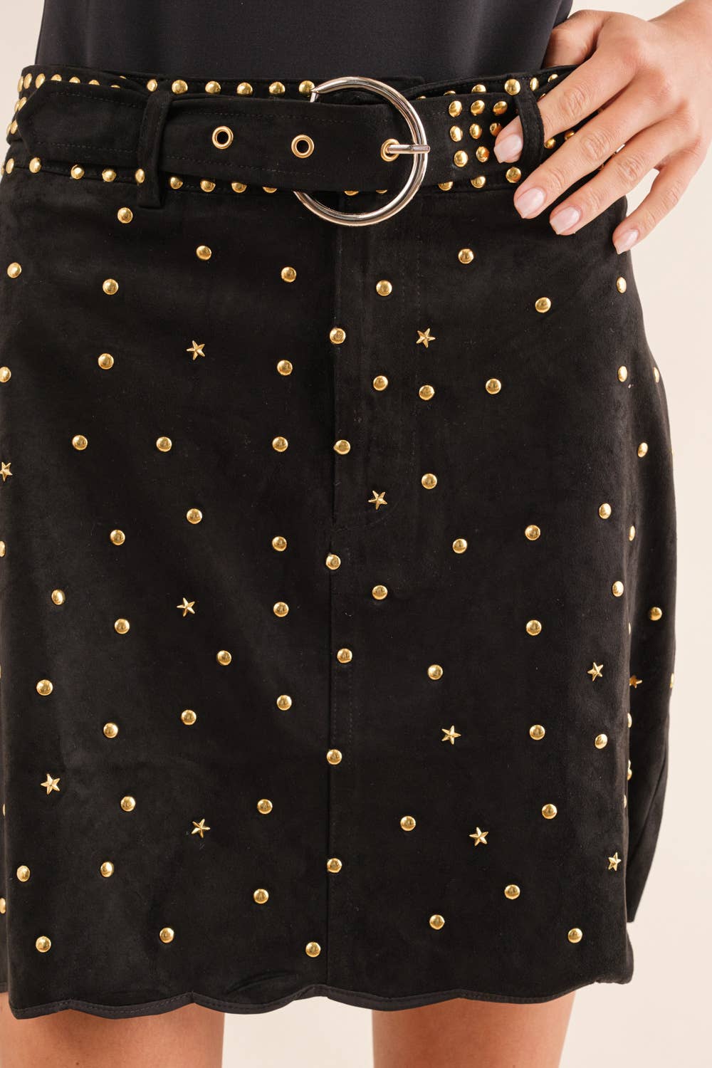 Suede Star Scallop Belted Western Mini Skirt